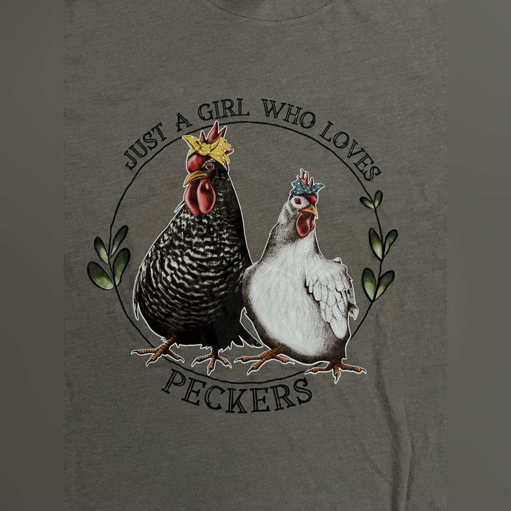 Gray Graphic Tee with Chicken Print